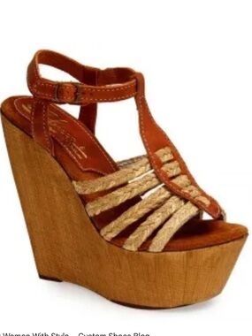 Vintage Sbicca Tan Wedge Sandal with Braided Straps